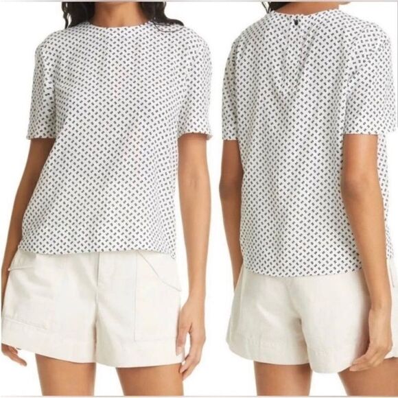 Rag & Bone NWT Gia Short Sleeve Top White/Black Size M - Picture 1 of 15
